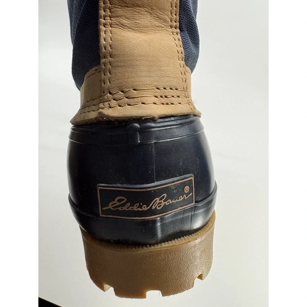 Eddie Bauer Duck Boots Women 8 R551 Navy/Tan Waterproof Lace Up Non-Marking Sole